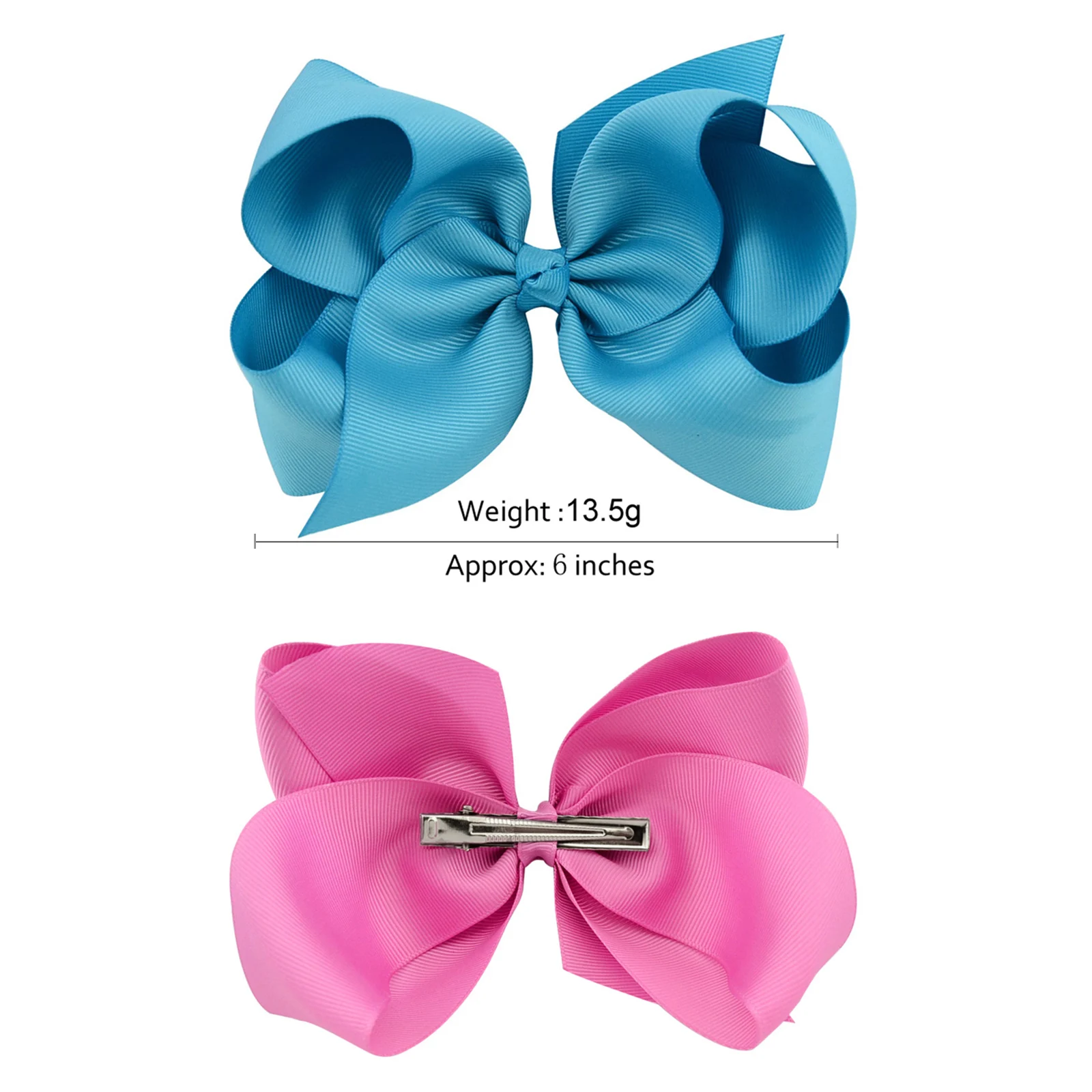 2Pcs/lot 6\'\' Solid Color Grosgrain Ribbon Bows Hair Clips For Cute Girls Large Handmade Hairpins Barrettes Kids Hair Accessories