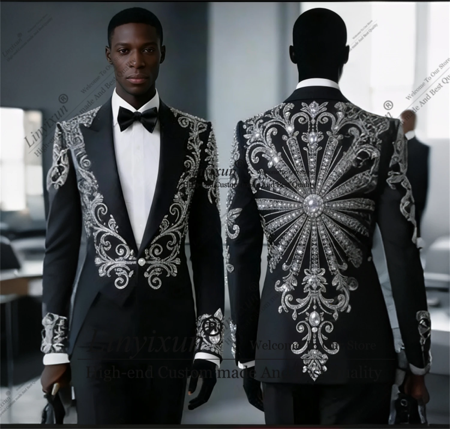 

High-End Metal-Embellished Men's Suits – Customized Glitter Wedding Blazers, 2-Piece Slim-Fit Groom Tuxedo Sets for Men