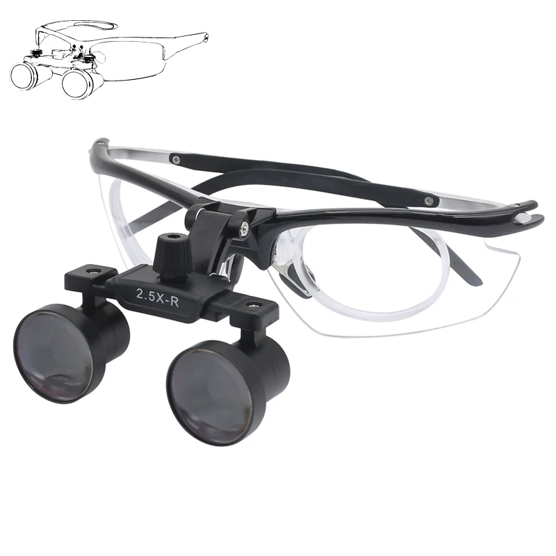 

2.5X Dental Binocular Magnifier Glasses Loupes Angle Adjustable Interpupillary Distance Adjustable with Inner Transparent Frame