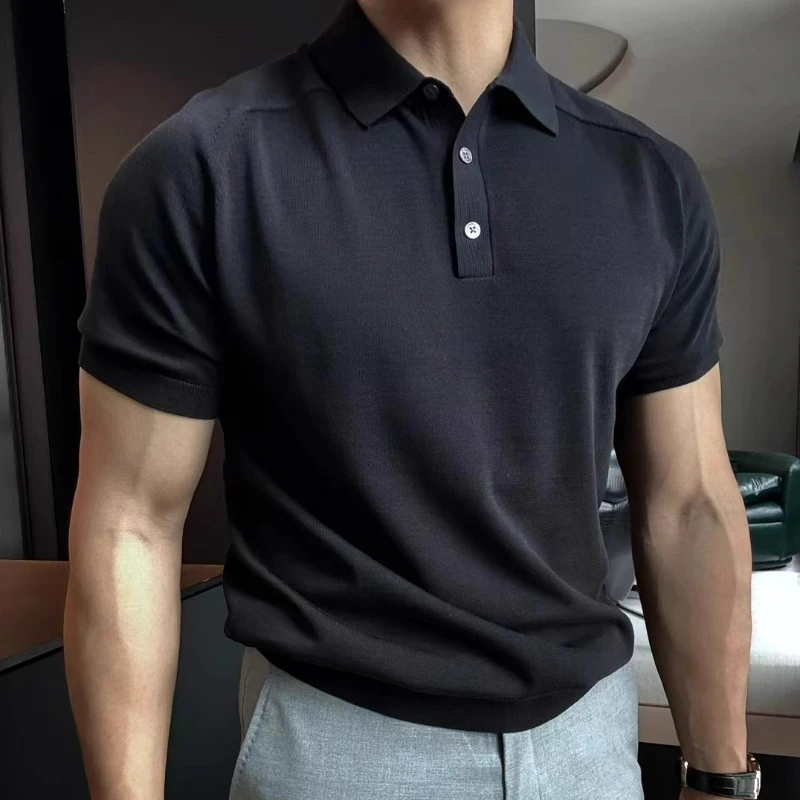 

European and American Italian LP old money style light luxury summer silk mixed cotton lapel short-sleeved casual polo shirt