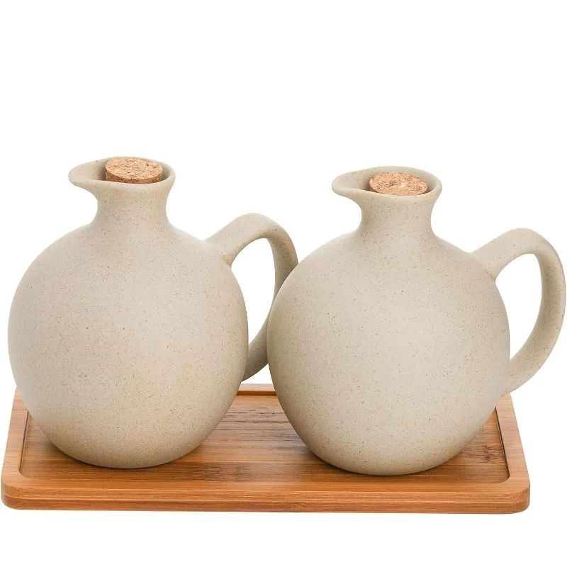 Spotted Vintage Ceramic Olive Oil and Soy Sauce Bottle Set