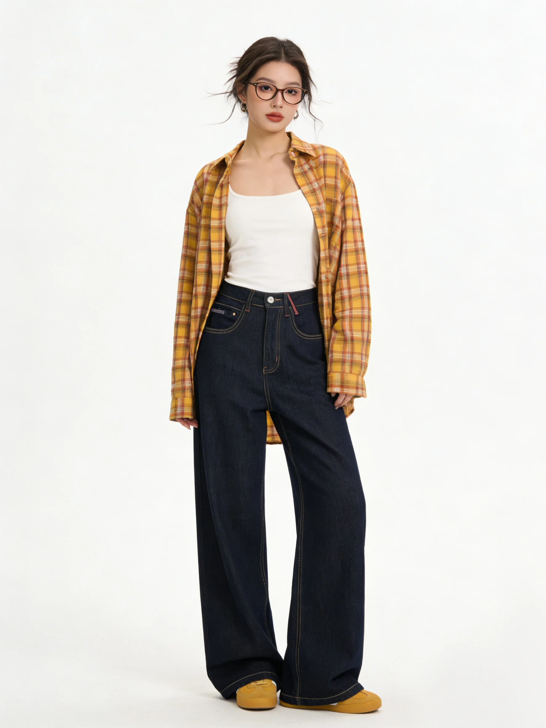 Retro High Waist Wide Leg Soft Denim Jeans Women Loose Slim Straight Long Casual Versatile Blue Spring Summer Ladies Jeans