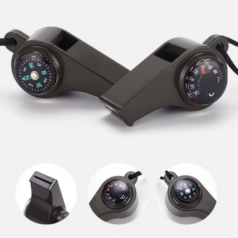 3 in 1 Emergency Survival Whistle Compass Thermometer Referee Cheerleading Whistle Sporting Goods Camping Hiking Outdoor Tools