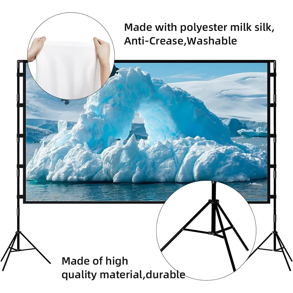 VEIDADZ Projector Screen With Stand Soft White Less Creases 60 84 100 120in With Carry Bag Foldable Double Tripod Screen Outdoor