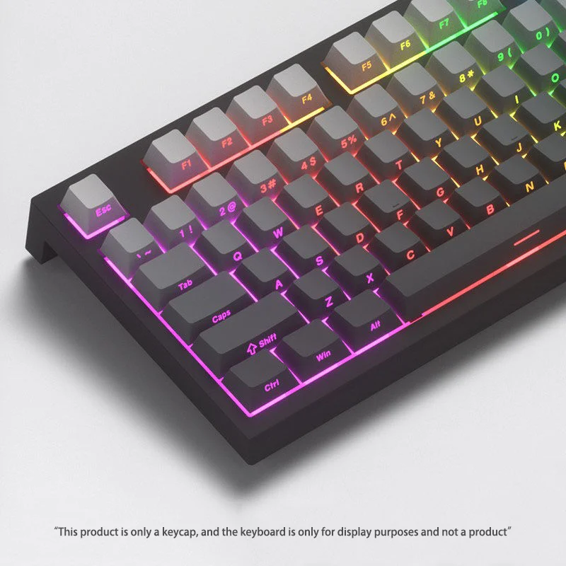 PBT-Material 133 Tasten OEM-Profil Graue Farbverlauf-Tastenkappen Seitengravur Dye-Sublimation für Mechanische Tastaturen Gaming DIY