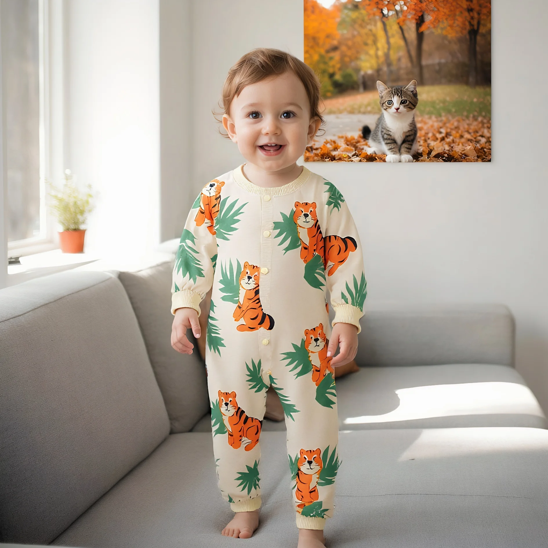

Fashion Autumn Cartoon Spring Long Sleeve Infants Rompers Baby Jumpsuits Casual Clothing
