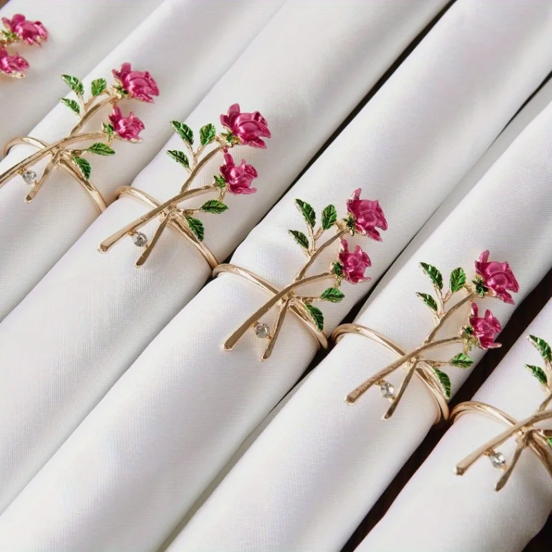 Metal Rose Napkin Rings, Elegant Floral Design, Perfect for Mother'S Day, Valentine'S Day, Wedding, Birthday