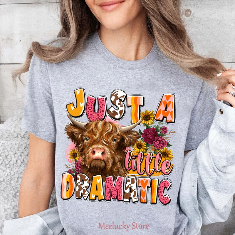 Just a little dramatic fun print patterns summer women's korean loose and lazy style T-shirt