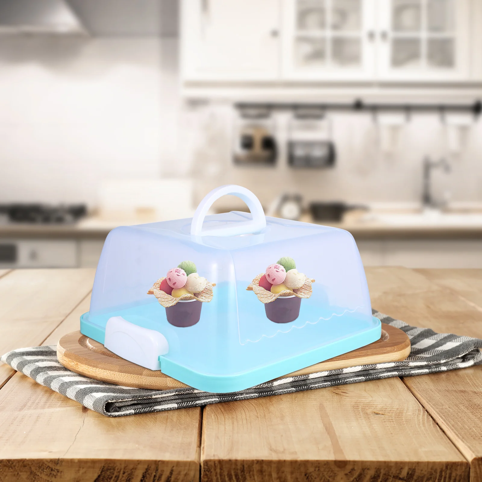 

1pc Square Storage 8 Inch Portable Plastic Cake Box Thickened Reusable Dessert Container Transparent Food Preservation Box For