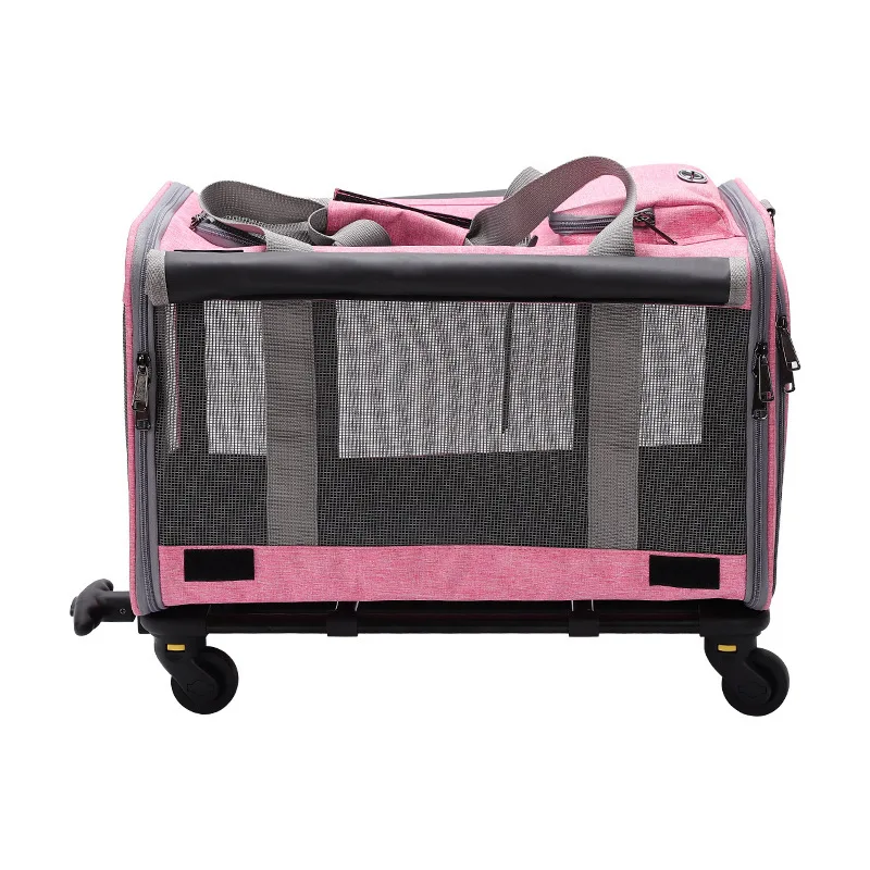 Pet Rolling Carrier with Detachable Wheels Mesh Window Travel Rolling Carrier for Small & Medium Dogs/Cats Foldable Pet Carrier