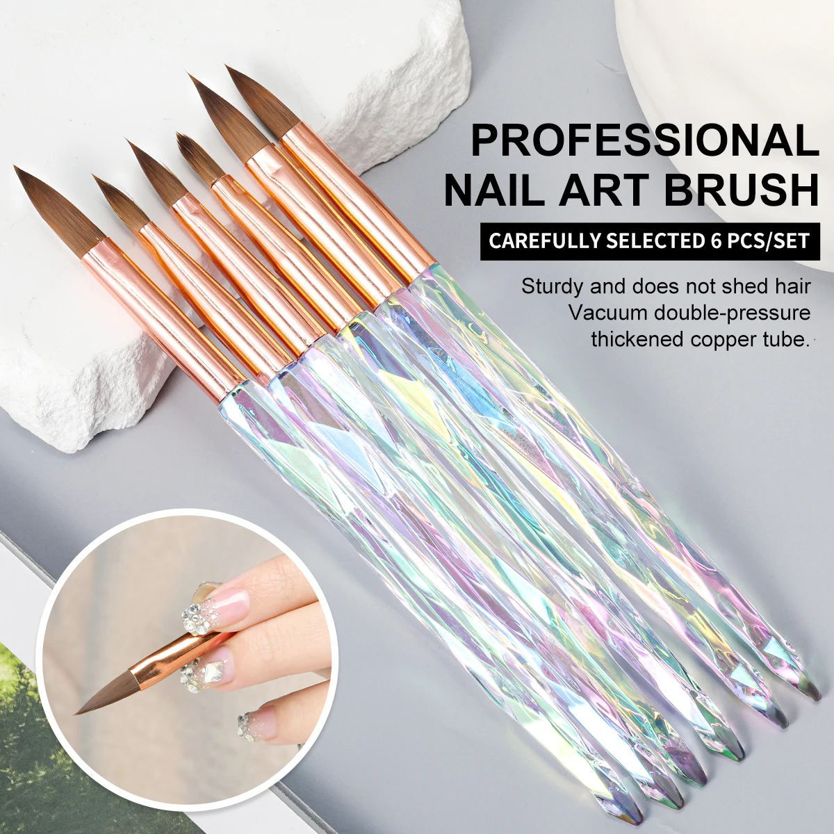6pcs Acrylic Nail Brush for Nails Gel Acrylic Liquid Powder DIY 3D Art Manicure Painting Brushes Kit Acrylic Tools for Beginner