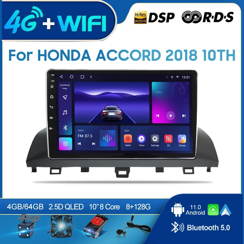 QSZN FOR HONDA  ACCORD 10TH 2018 2 din Android 12.0 Car Radio Multimedia Video Player GPS Navigation 4G Carplay Head unit