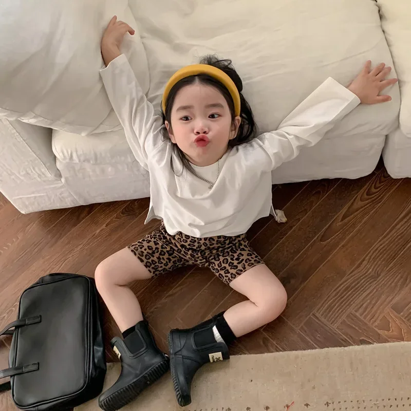 شورت أطفال بطبعة الفهد، سروال يوجا مطاطي، ملابس أطفال للبنات والأولاد، شورت للفتيات