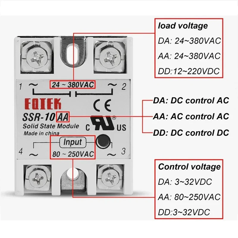 Solid State Relay AC control AC DC control DC AC control DC 3-32V DC TO 24-380V  Rele Power Supply SSR-DA/AA/DD