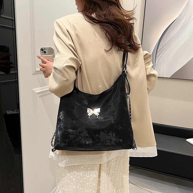 Ladies Fashion Handbags Large Capacity Totes Bags for Women Luxury Brand Pu Leather Top Handle Bag Butterfly Sequined Tote Bags