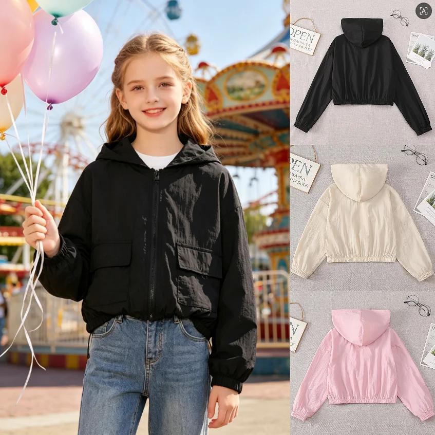 Direct sales from the source factory: short hooded zippered sun-protective clothing for boys, girls and adults, stylish, casual