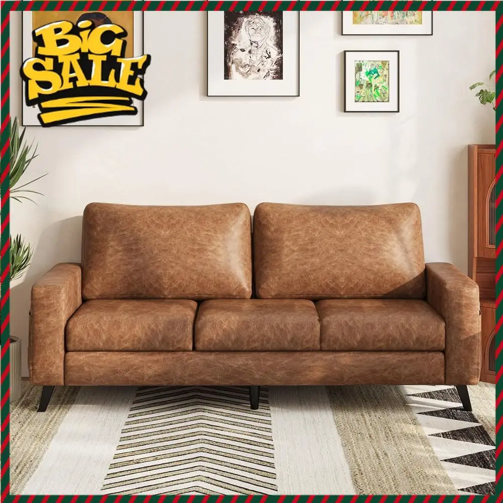 

Бестселлер: 79-дюймовый коричневый кожаный диван для гостиной с кушеткой