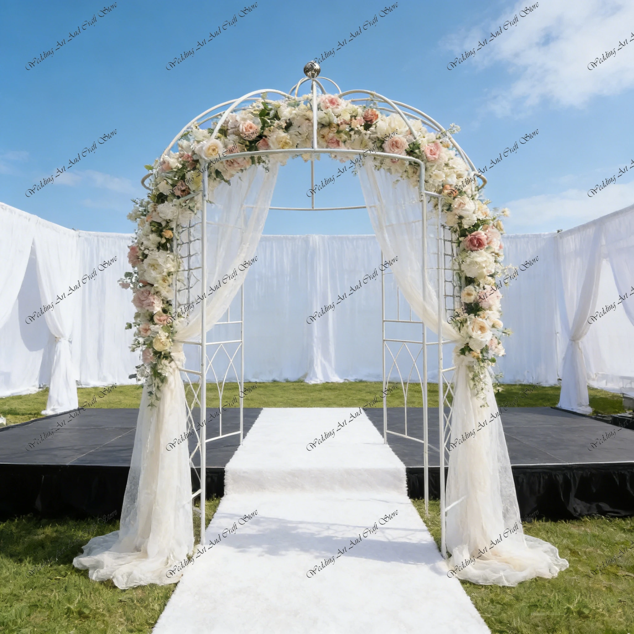 1pc f30 10ft Heavy Duty Wrought Iron Garden Arbor Wide Birdcage Shape Black Wedding Arch Outdoor Garden Fireplace ivy845