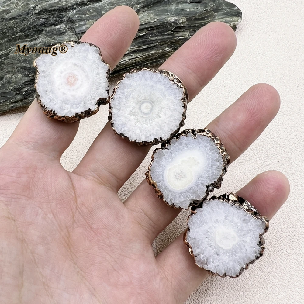 

10PCS Large Natural White Crystal Stalactite Quartz Adjustable Rings For Women MY230678