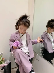 Childrens Clothing Girls Suit 2024 Spring New Item Baby Purple Jacket Pants New Two-piece Set Kids Clothes Girls