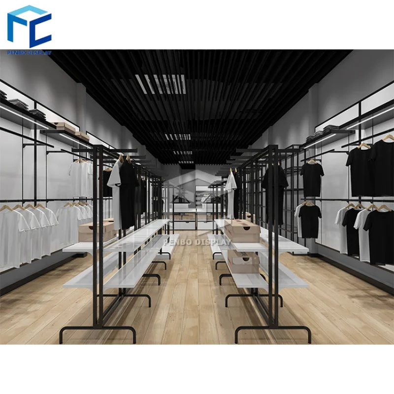 

2025customized.Lady Clothing Garment Shop Display Furniture Custom Ladies Freestanding Clothes Rack Garment Store