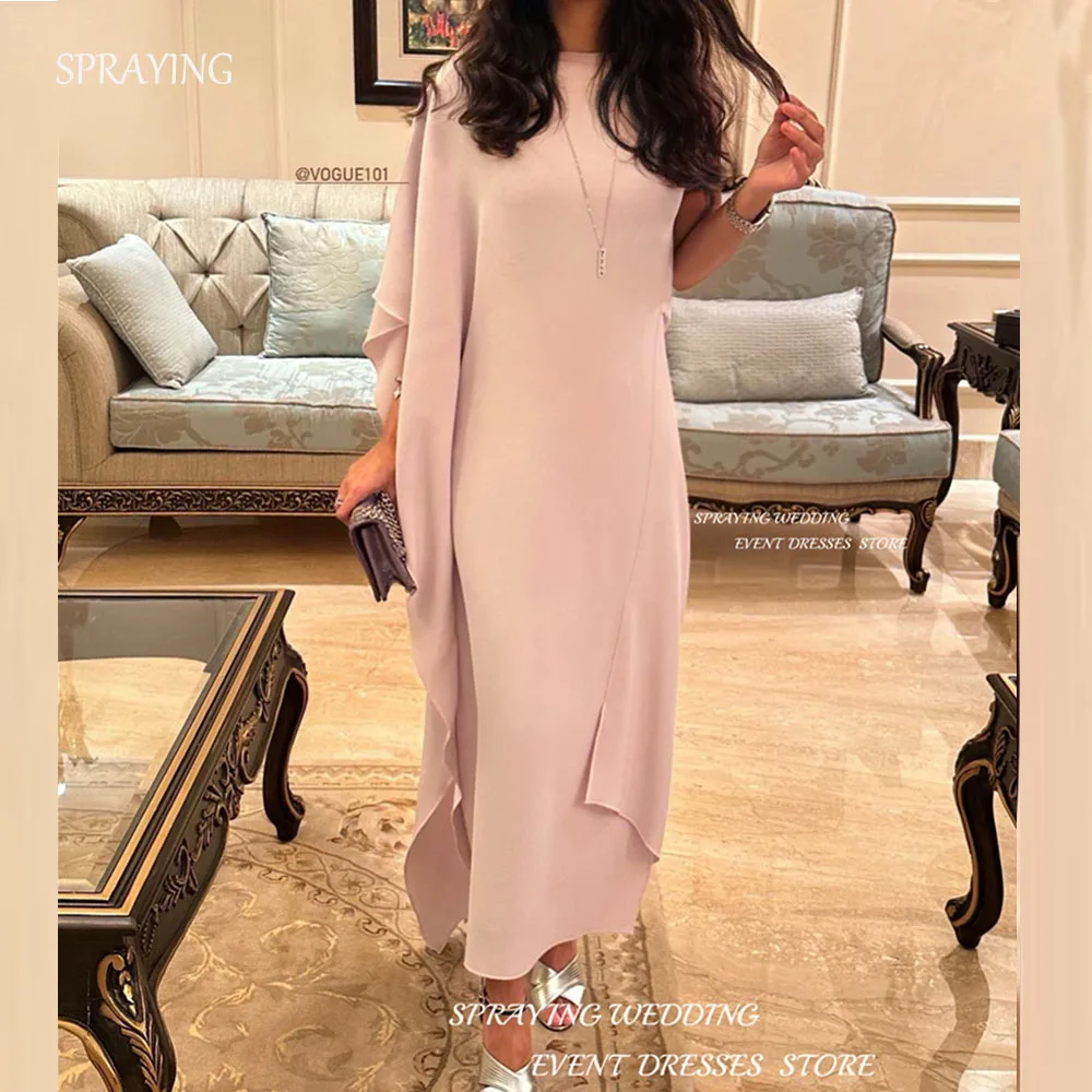 

SPRAYING Elegant One-Shoulder Pink Prom Gown for Women Saudi Arabia High Neck Ankle-Length Evening Dress