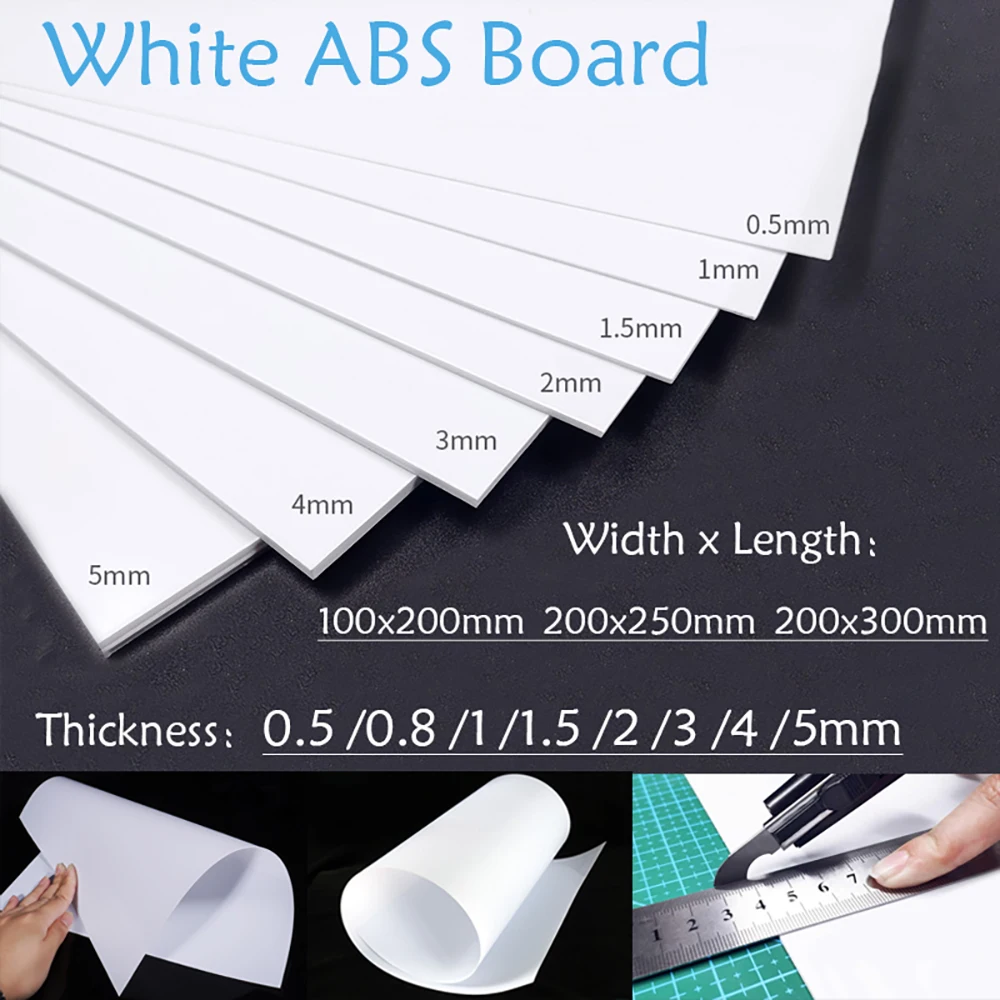 

1-10Pcs 100x200-200x300mm White ABS Plastic Board Sheet Plate Material Thick 0.5/0.8/1/1.5/2-5mm For DIY Model Part Accessories