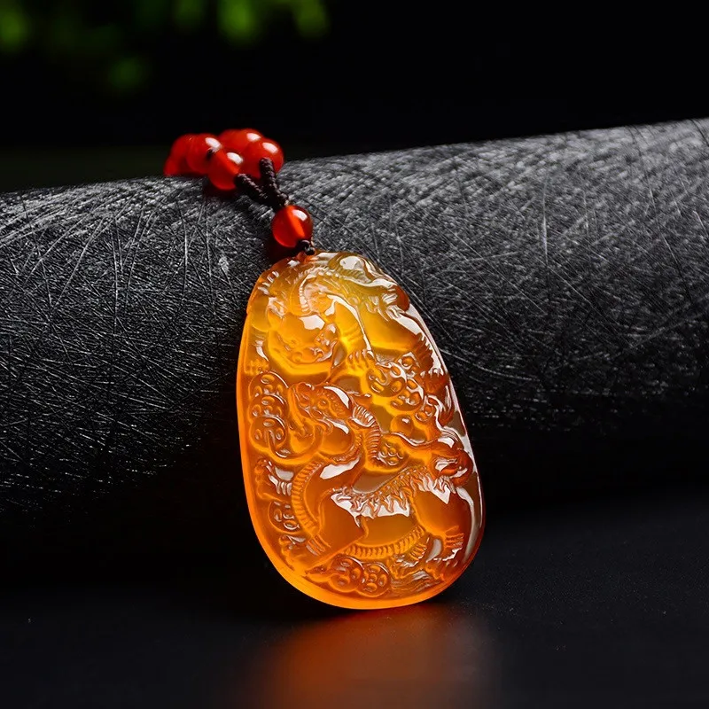 Pendentif porte-bonheur en Agate naturelle, calcédoine jaune, pour hommes et femmes, Joker à la mode