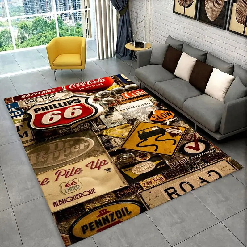 Route 66 Retro America Historic Mother Road Large Area Rug Non-slip Carpet for Bedroom Living Room Sofa Home Decor Floor Mat