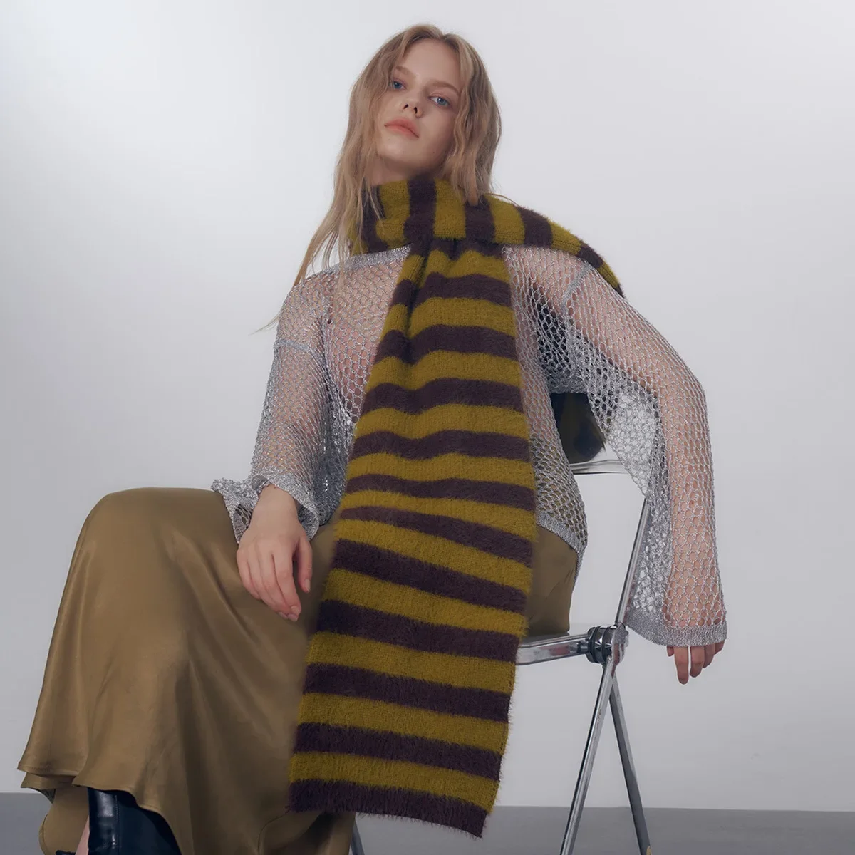 Original Scheme Imitation Mink Wrap Classic Striped Knitted Wool Scarf Women Autumn and Winter Soft Warm Chic Muffler Female