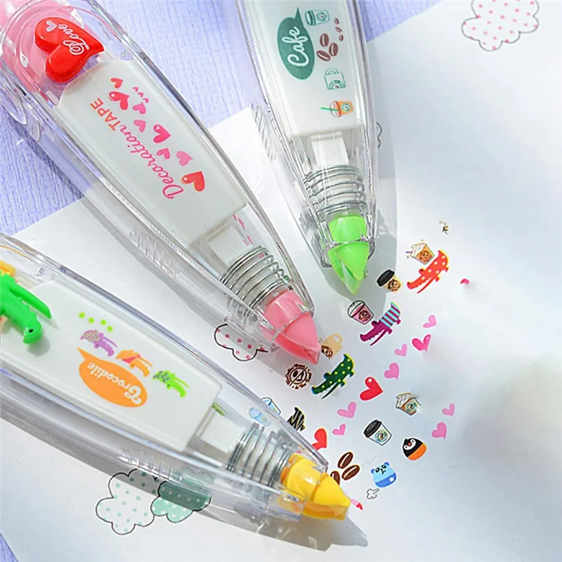 6 個かわいい動物装飾ペンプレスタイプ装飾ペンかわいい動物レース修正テープ装飾テープペン