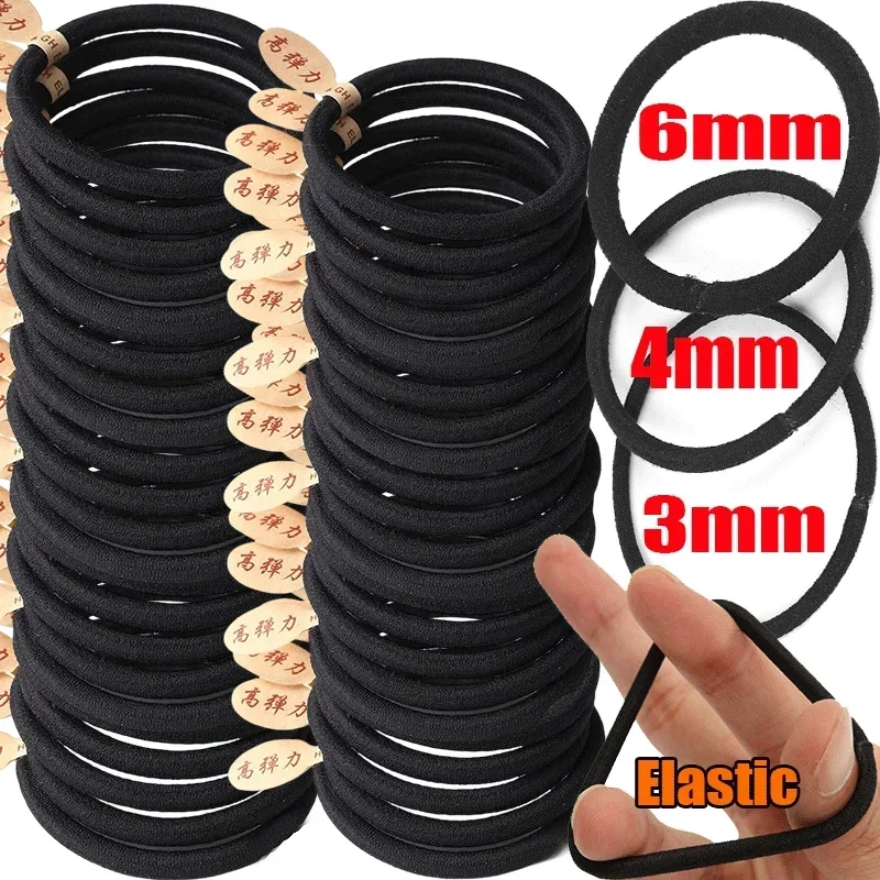 50/100pcs Women Girls Hair Rubber Bands Hair Tie Ropes Elastic Hairband Ponytail Holders Headbands Scrunchies Black 3mm,4mm,5mm