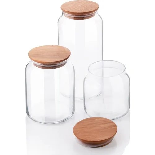 Queen's Kitchen Wood Cover 3'lü Glass Storage Team