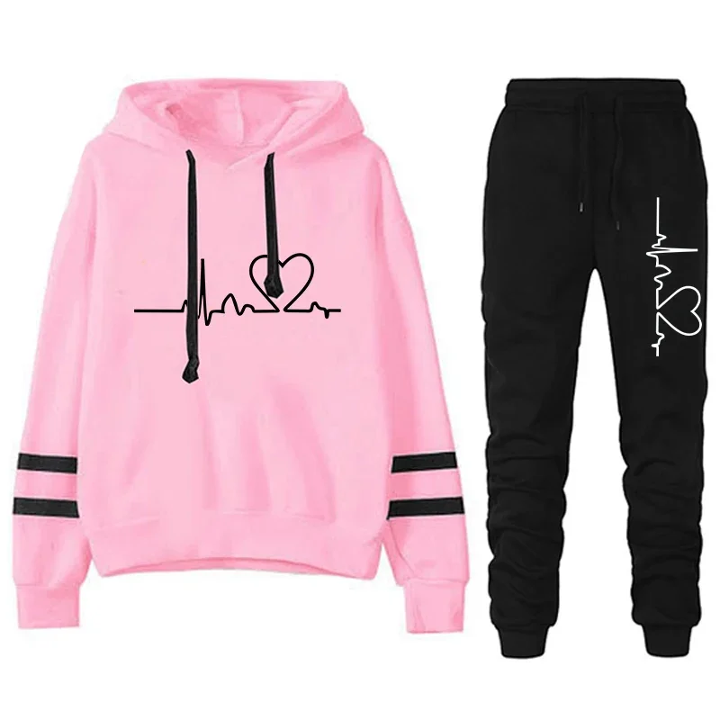 

Womens Outfits Heart Printing Hooded Sweatshirt Suit HighQuality Casual Commute Clothing Autumn Winter Hot Sales Woman Pants Set