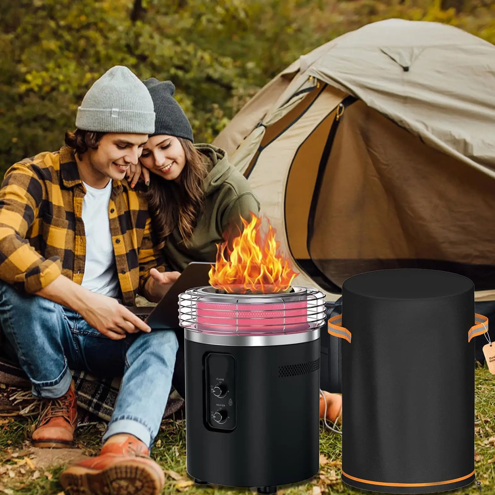 Fire Pit Column Cover Heavy Duty Waterproof Outdoor Furniture Protector Fire Column Patio Fireplace Cover For Yard Balcony Lawn view 2