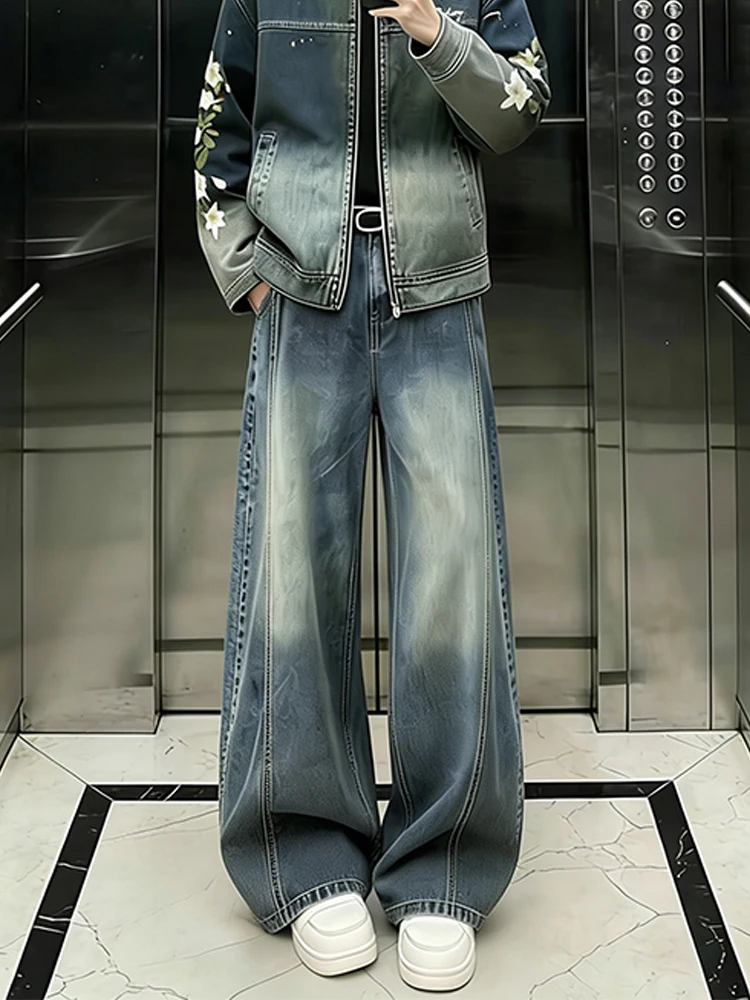 

Light Blue American Sle Knife Jeans Men's Loose Straight Leg Wide Leg Pants Spring Faionable Low Waist Waed Denim