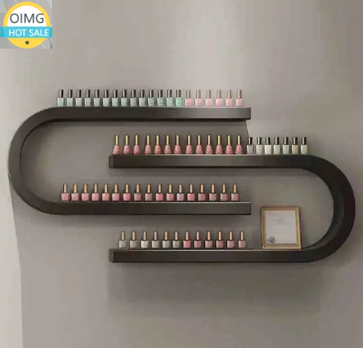 Modern Metal Wall-Mounted White Nail Polish Display Stand for Hair Salons and Barbershops
