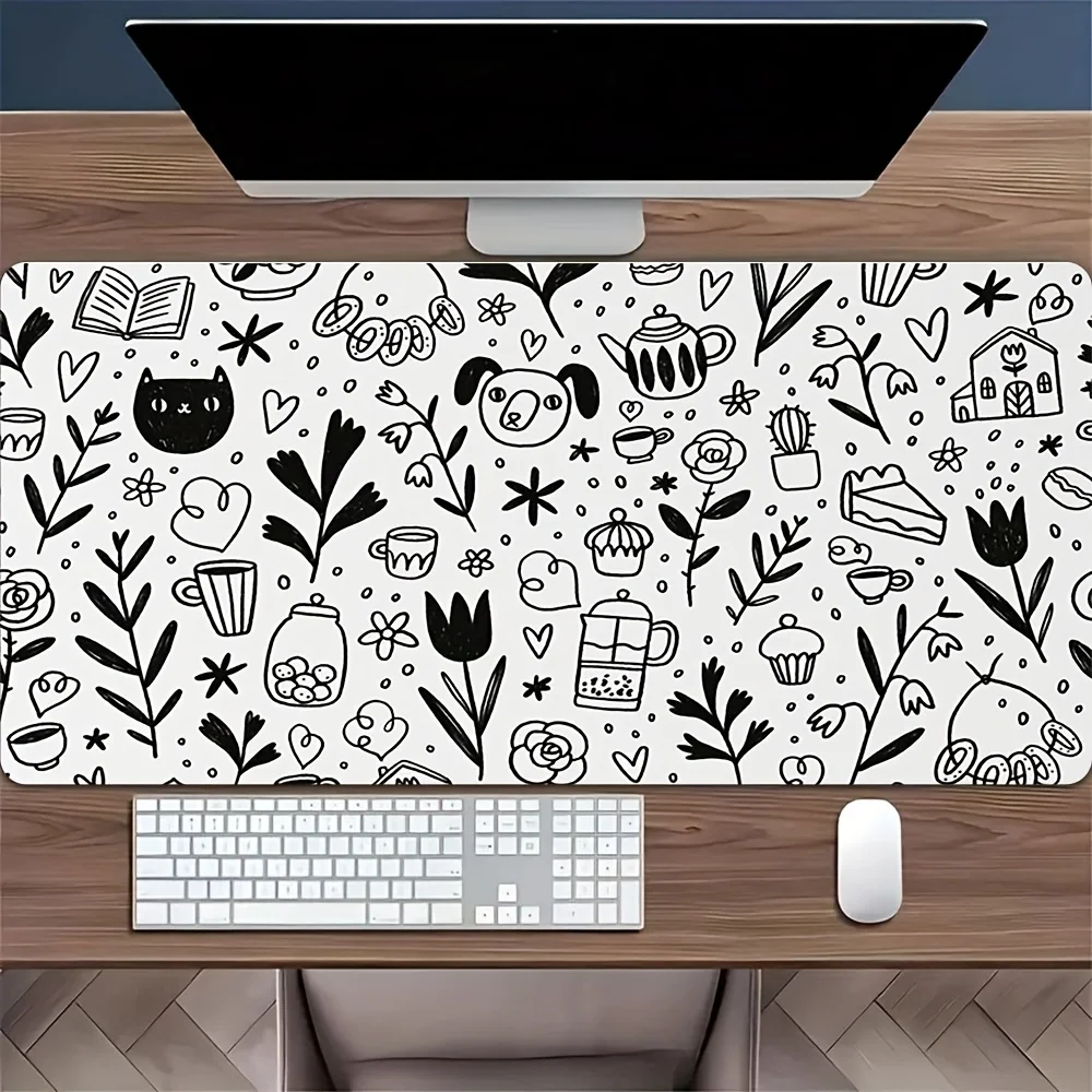 

XXL Extra Large Extended Gaming Mousepad/Desk Mat - Cute cat, dog, and coffee-themed designs, featuring hearts, cupcakes