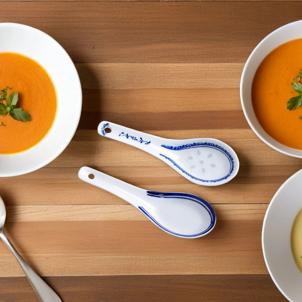 8 قطعة ملاعق شوربة الصينية السيراميك ملاعق شوربة الآسيوية الخزف اليابانية مغرفة للحبوب رامين ونتون زلابية #6