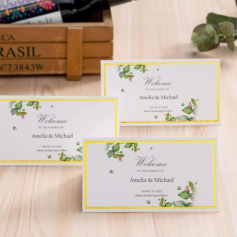 120Pcs Premium Place Cards,Small Table Cards With Gold Foil Border, 2 X 3.5In Tent Cards,Wedding Place Cards For Wedding