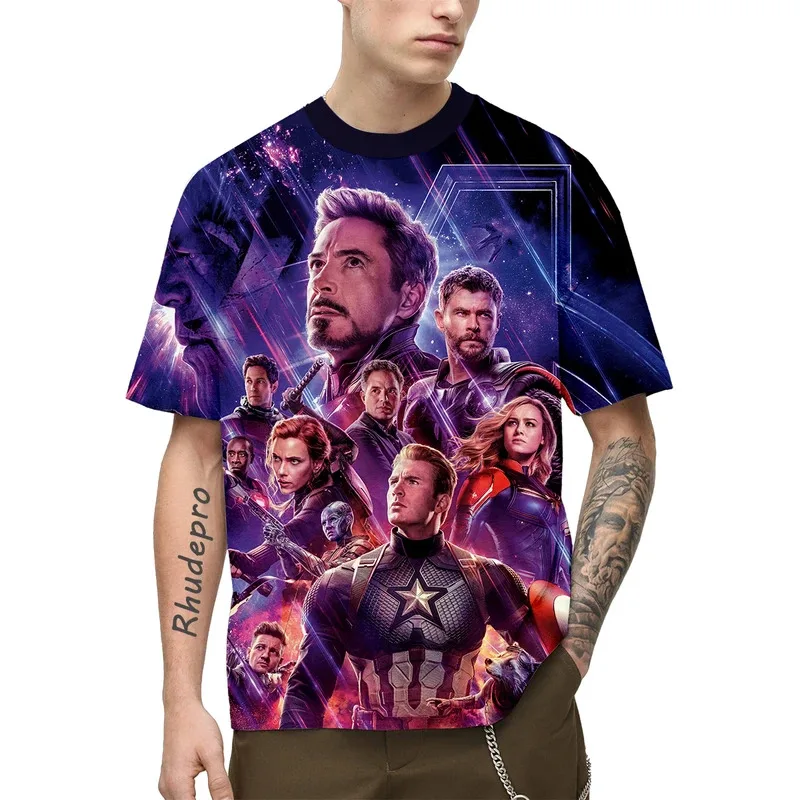 Miniso T-Shirt Avengers Captain Marvel For Men Summer Cartoon Anime 3D Print Clothing Short Sleeve Oversized Children Tee Shirts