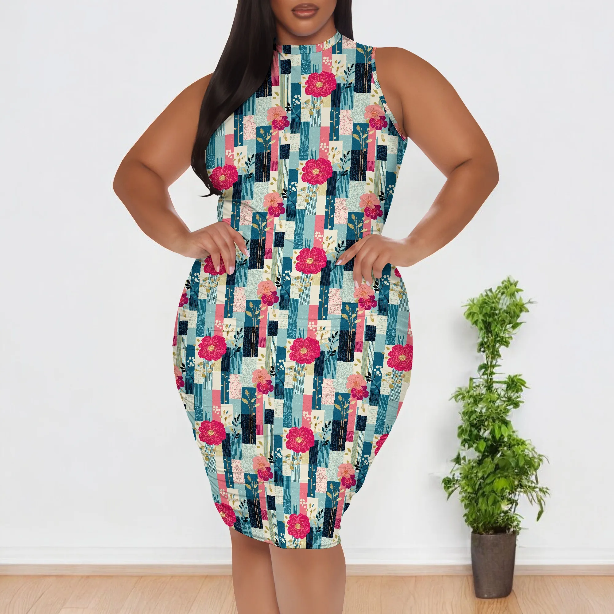 

Bold Red Flower Print Dress for Women Plus Size XL-6XL Casual Sleeveless Summer Picnic Outfit