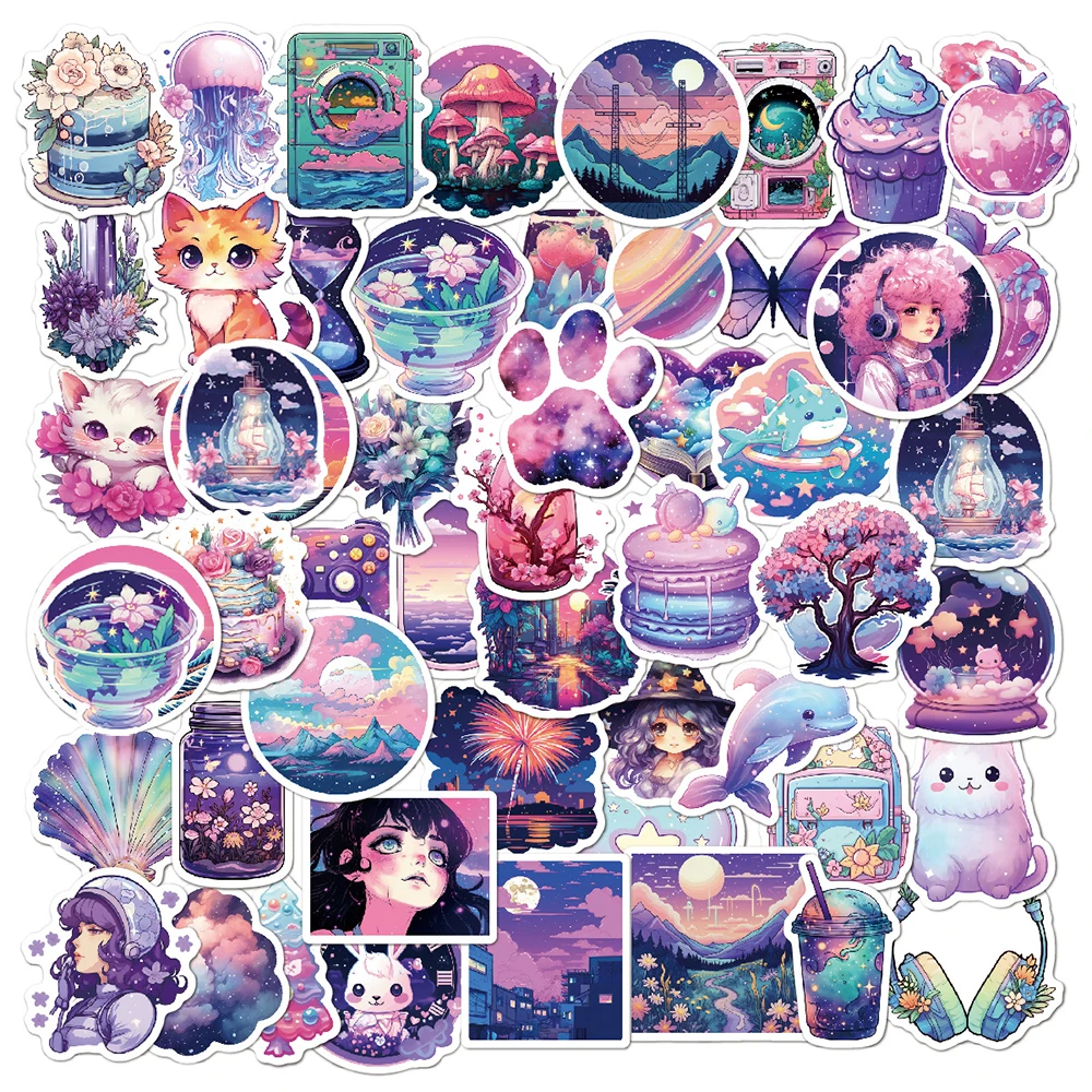 

10/30/50pcs Cartoon INS Style Purple Vsco Aesthetic Stickers Decals Laptop Notebook Phone Suitcase Decoration Sticker Kids Toys