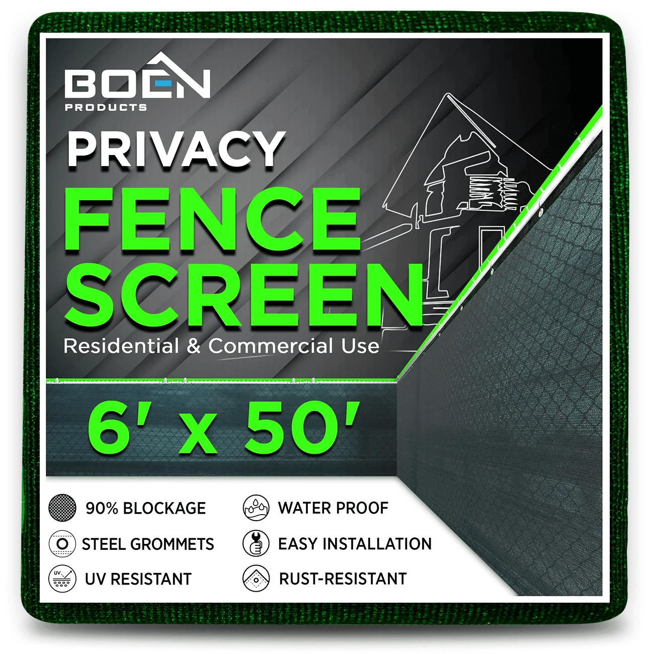 

Boen B2202092 6 x 50 in. Boen Privacy Netting with Reinforced Grommets, Green