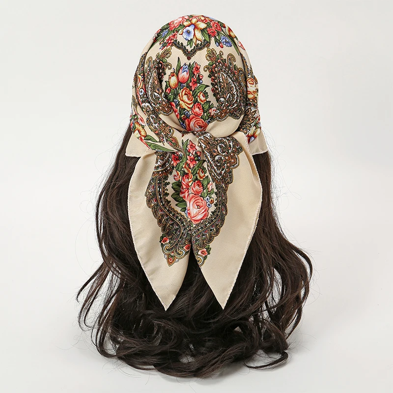 Bufanda cuadrada de algodón para mujer, pañuelos florales, HIjab, diadema, accesorios para el cabello, 70cm, alta calidad