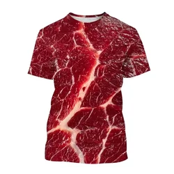 Fashionable Raw Meat  Pictures For Men's T-Shirts Trend Digital Printing Casual Round Neck Short Sleeved Tops