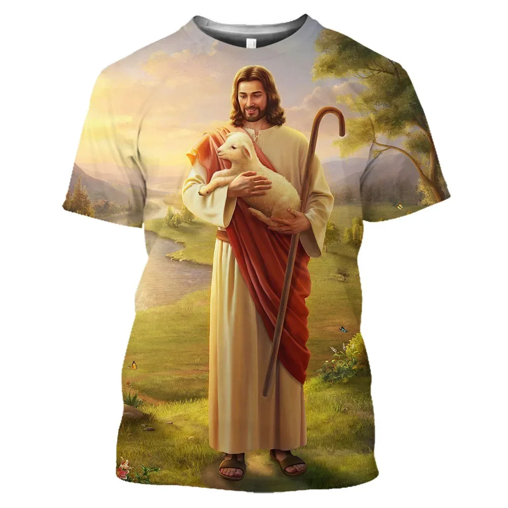 

Fashionable Fun Jesus Pictures For Men's T-Shirts Trend Digital Printing Casual Round Neck Short Sleeved Tops