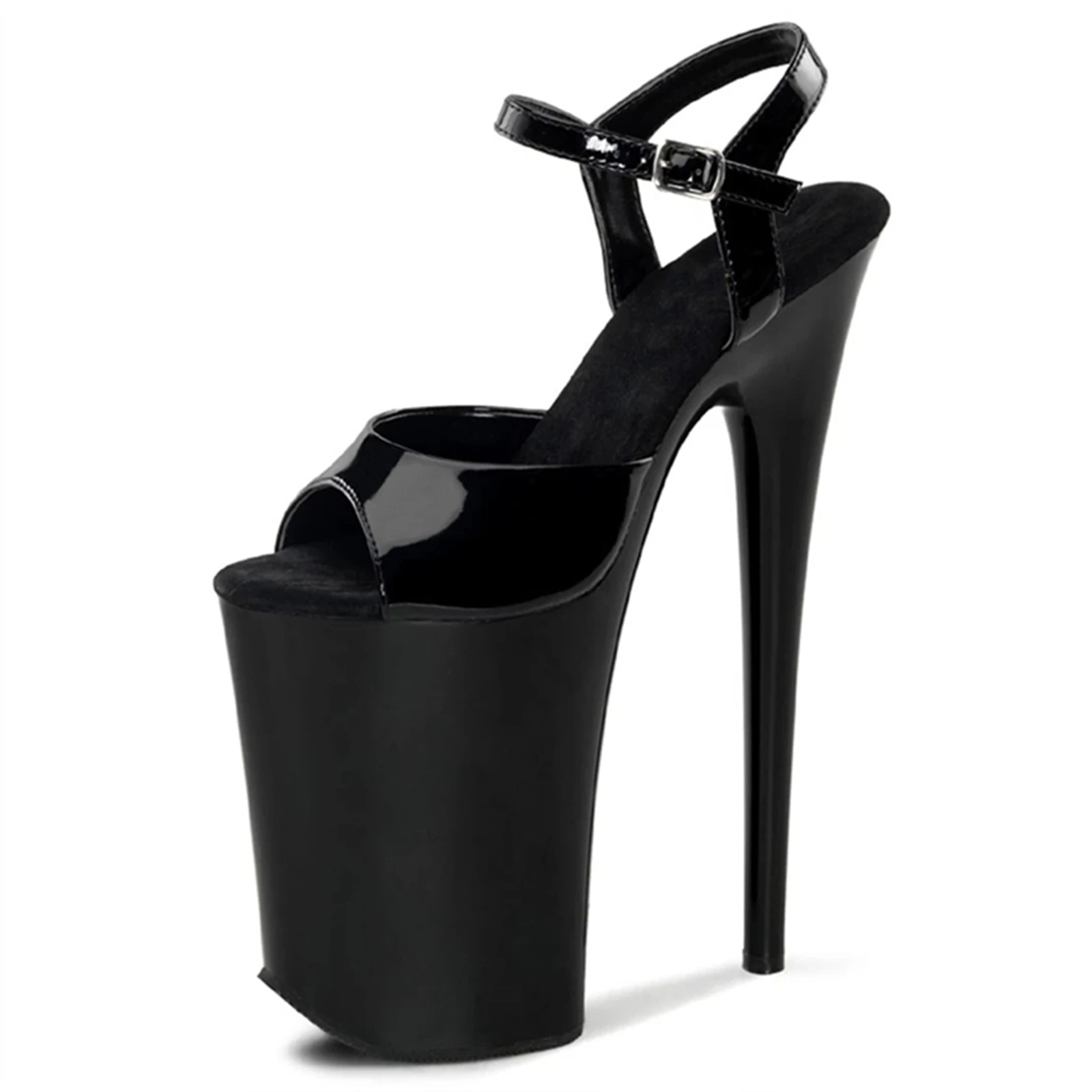 

​ Сандалии на платформе с открытым носком 23 см, черные туфли на каблуке с ремешком на щиколотке и массивной подошвой, туфли для вечеринок очень высоты ​
