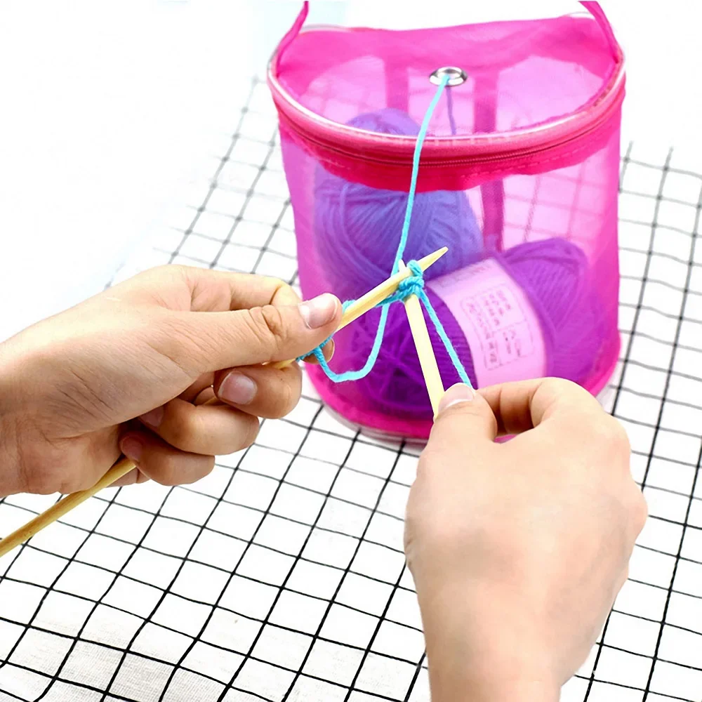 Portable Mesh Weaving Round Bags Lightweight Wool Storage Bag Organizer Yarn Crochet Knitting Baskets Apparel Storage