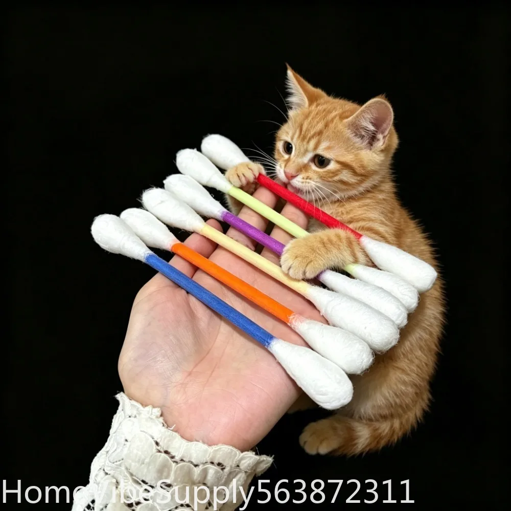 6 Pack Creative Giant Cotton Swab Shaped Catnip Toy Durable Kitten Biting Grinding Rope Stick Pet Teeth Cleaning Chewing Toy For Indoor Cats And Kittens